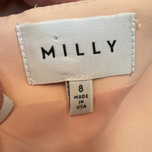 MILLY Selena Peach Italian Cady Off Shoulder Slit Side Sheath Dress Size 8 M NWT - Picture 10 of 13